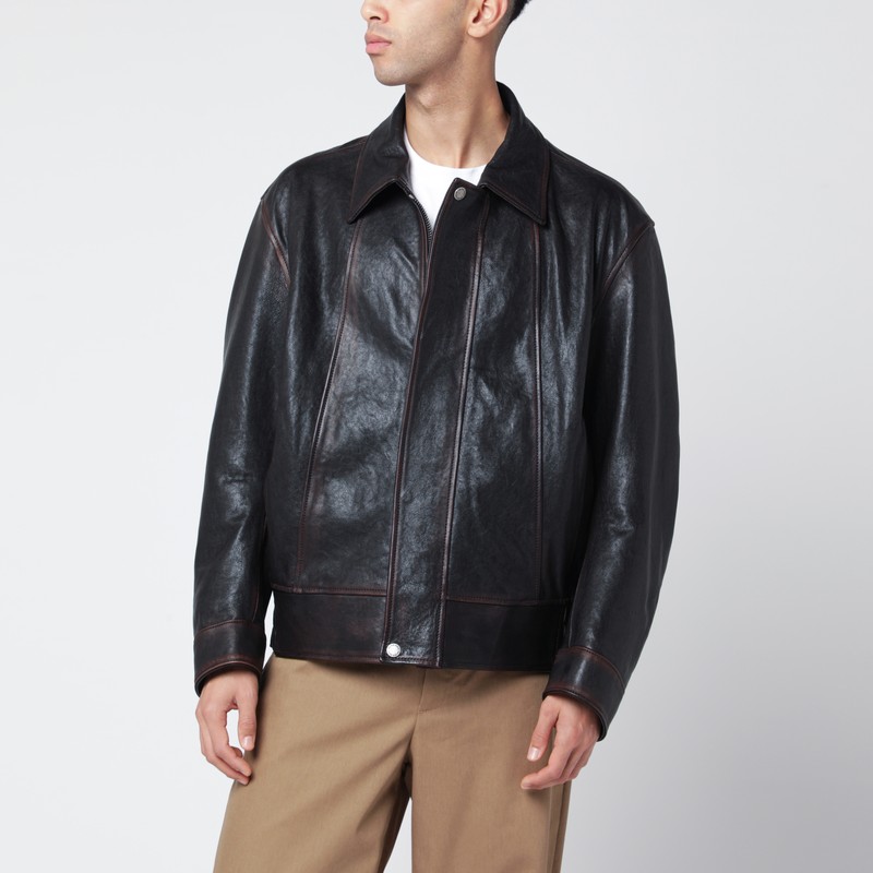Burgundy bomber jacket in nappa leather