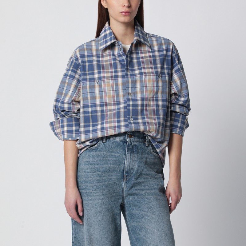 Indigo blue checked shirt
