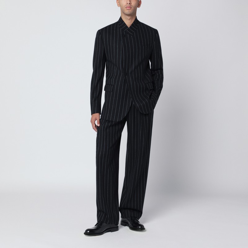 Dolce & Gabbana Striped Wool-blend Trousers In Black