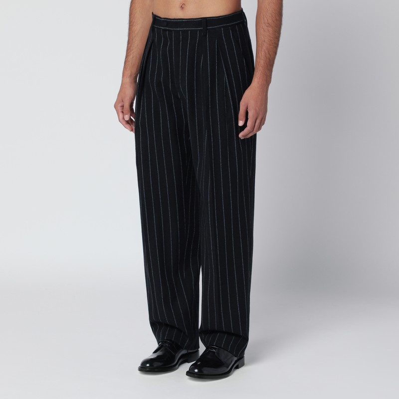 Dolce & Gabbana Striped Wool-blend Trousers In Black