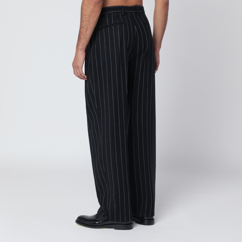 Dolce & Gabbana Striped Wool-blend Trousers In Black