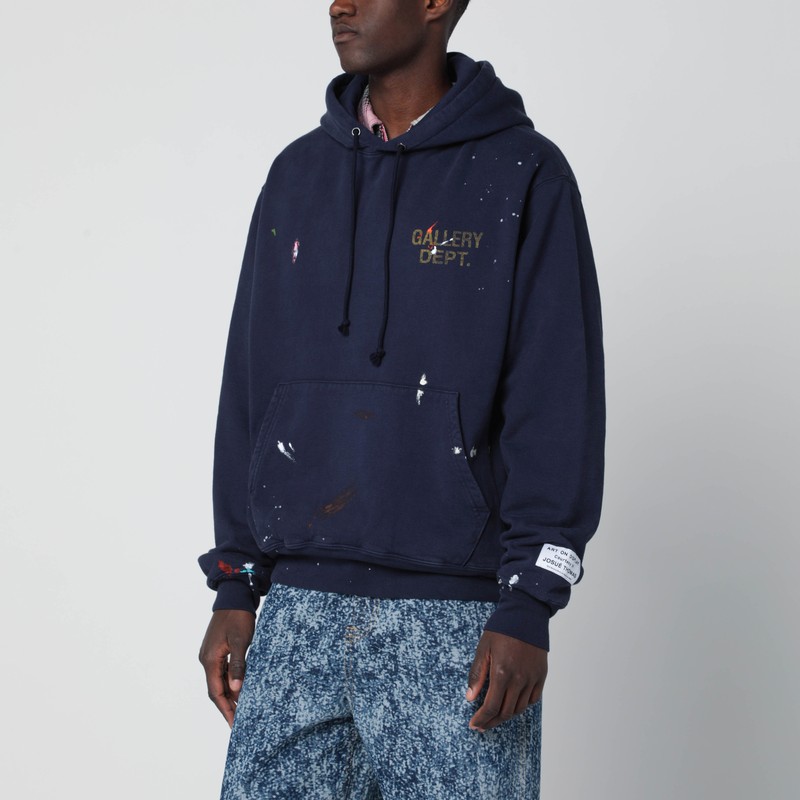 Vintage-effect navy blue GD Paint Logo hooded sweatshirt