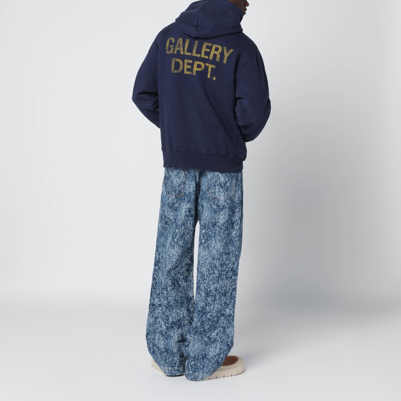 Gallery Dept. Vintage-effect Navy Blue Gd Paint Logo Hooded Sweatshirt In Blue
