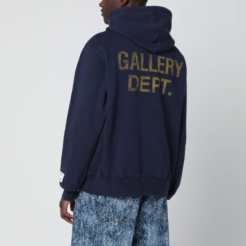 Gallery Dept. Vintage-effect Navy Blue Gd Paint Logo Hooded Sweatshirt In Blue