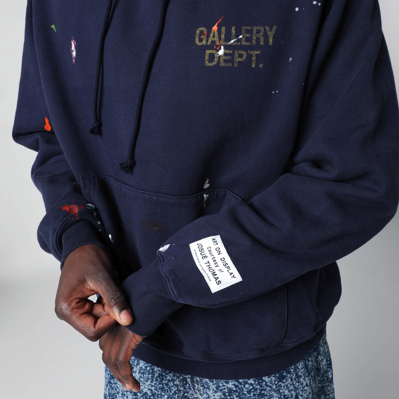 Gallery Dept. Vintage-effect Navy Blue Gd Paint Logo Hooded Sweatshirt In Blue