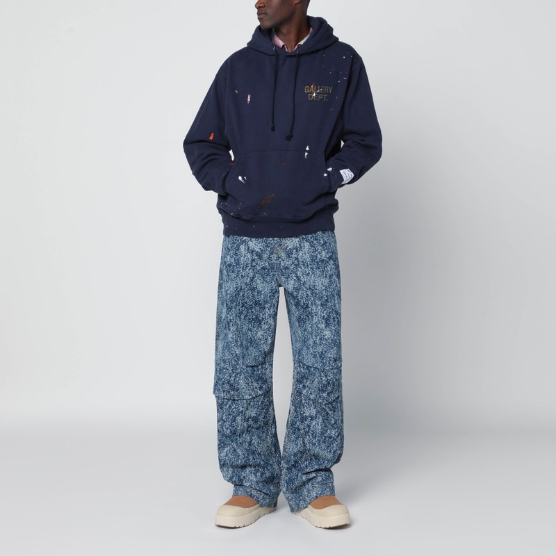 Gallery Dept. Vintage-effect Navy Blue Gd Paint Logo Hooded Sweatshirt In Blue