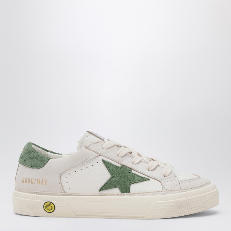 White/beige leather and green suede Super-Star sneakers