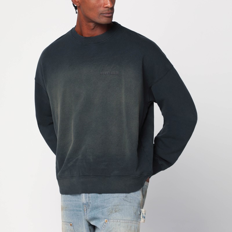 Golden Goose Crew Neck Sweatshirt With A Distressed Effect In Blue