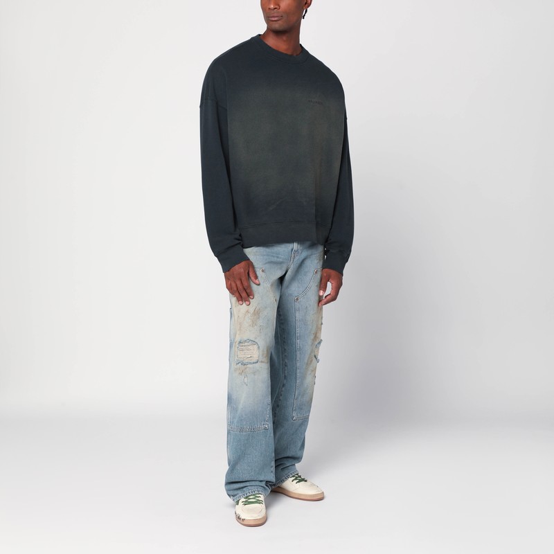 Golden Goose Crew Neck Sweatshirt With A Distressed Effect In Blue