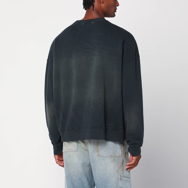 Golden Goose Crew Neck Sweatshirt With A Distressed Effect In Blue