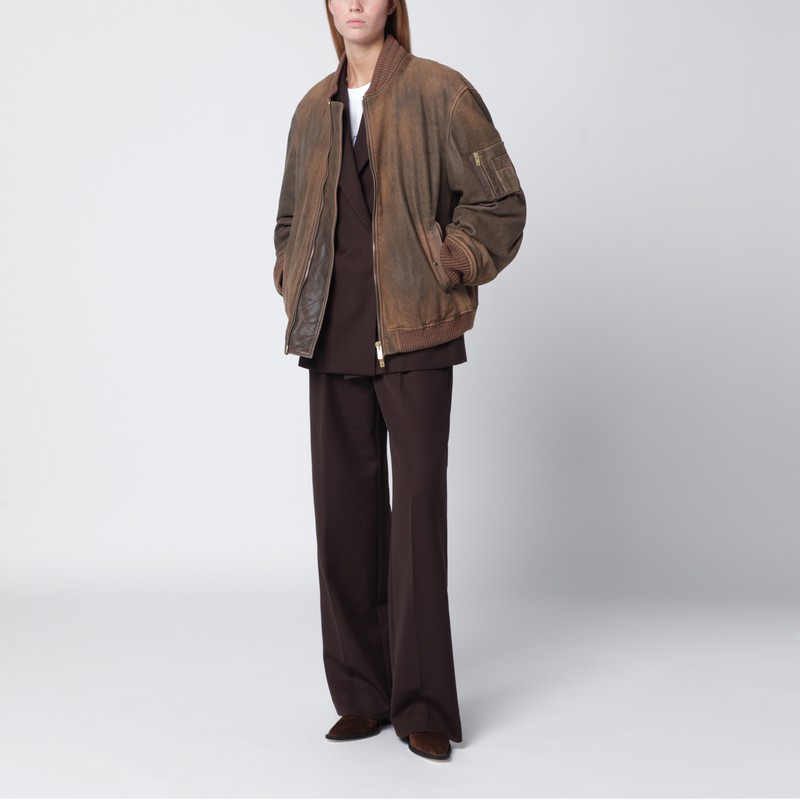Golden Goose Vintage-effect Brown Bomber In Brown
