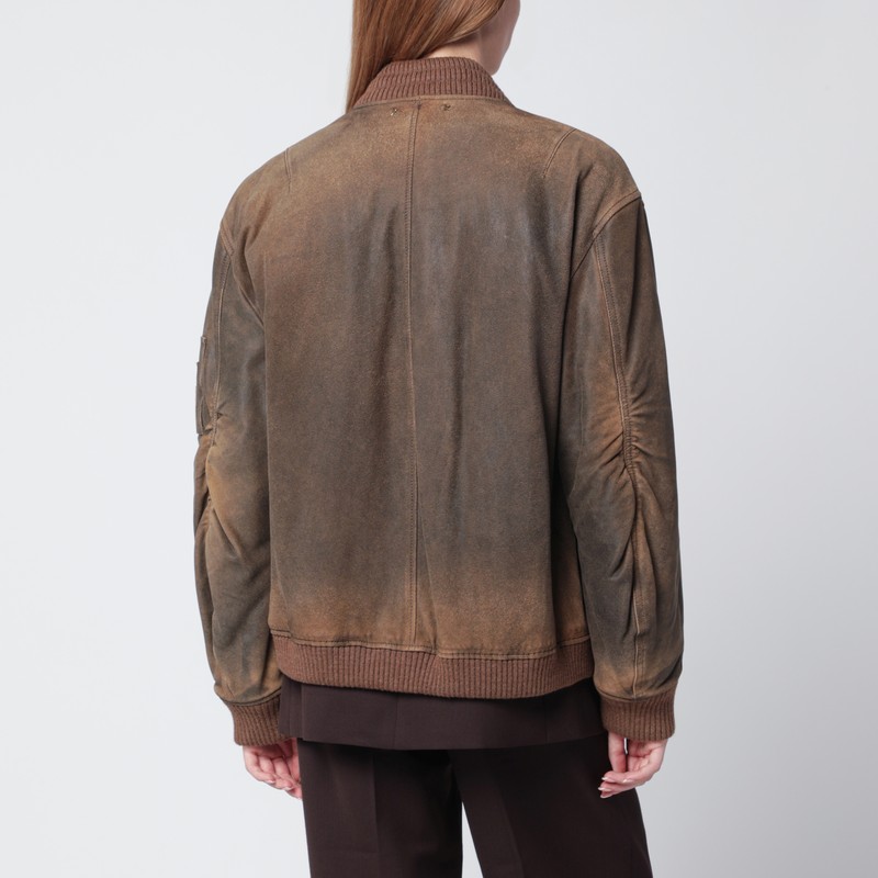 Golden Goose Vintage-effect Brown Bomber In Brown