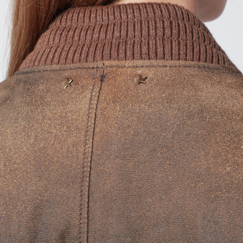 Golden Goose Vintage-effect Brown Bomber In Brown