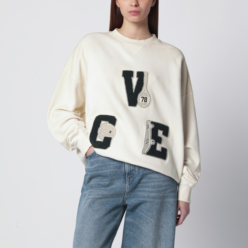 White crewneck sweatshirt with patches
