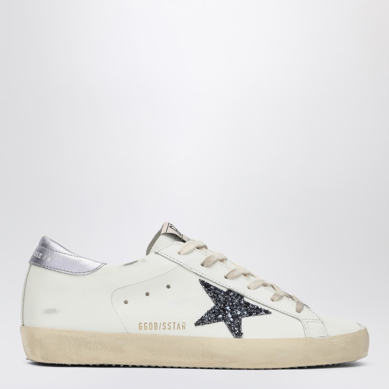 Golden Goose Super Star Leather Upper And Toe Glitter Star Laminated Heel In White