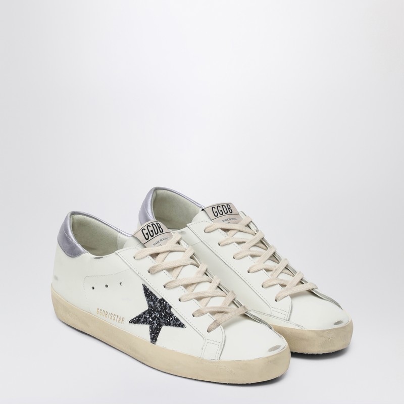Golden Goose Super Star Leather Upper And Toe Glitter Star Laminated Heel In White