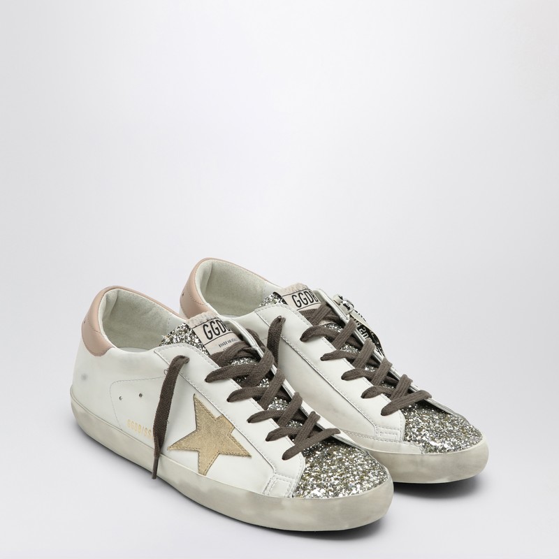 Golden Goose Women's White/platinum Super Star Trainer With Glitter Sneaker | Size 38 | Gwf00102f006236 In White