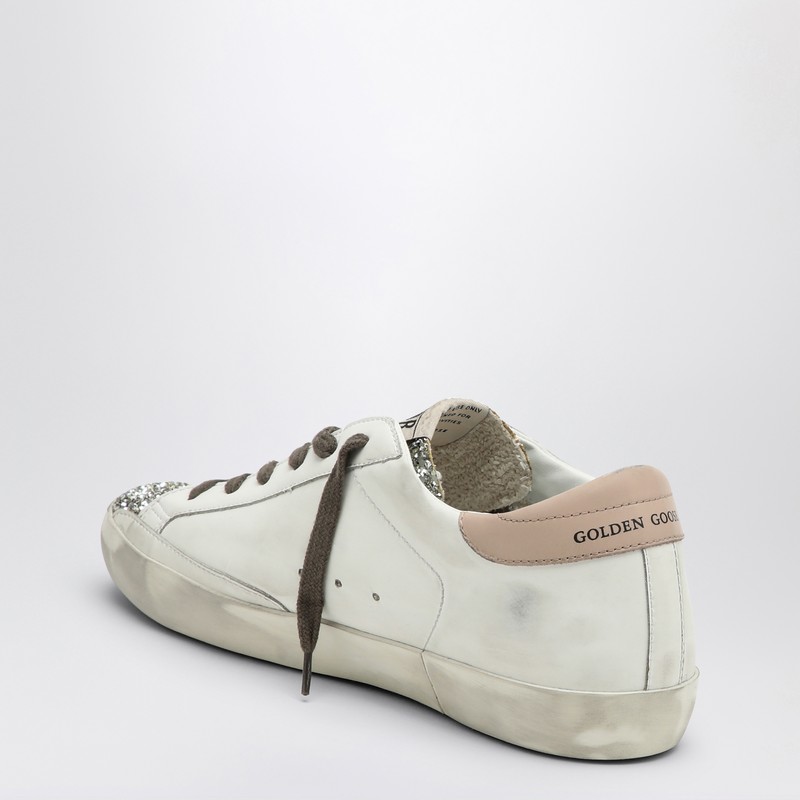 Golden Goose Women's White/platinum Super Star Trainer With Glitter Sneaker | Size 38 | Gwf00102f006236 In White