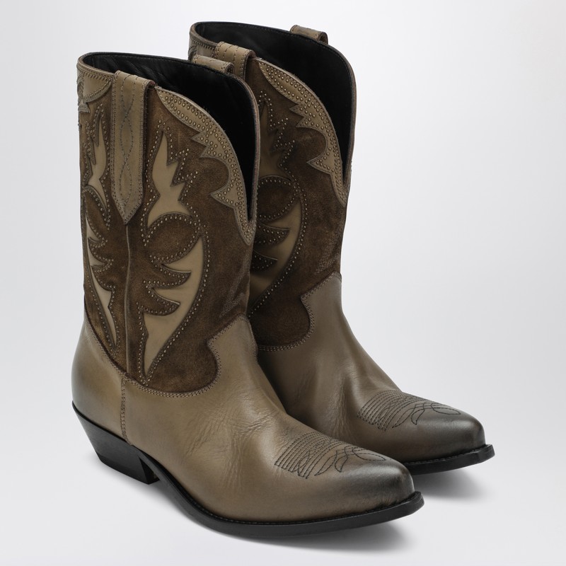 Golden Goose Two-tone Western Style Boots With Stitching Embellishments In Animal Print
