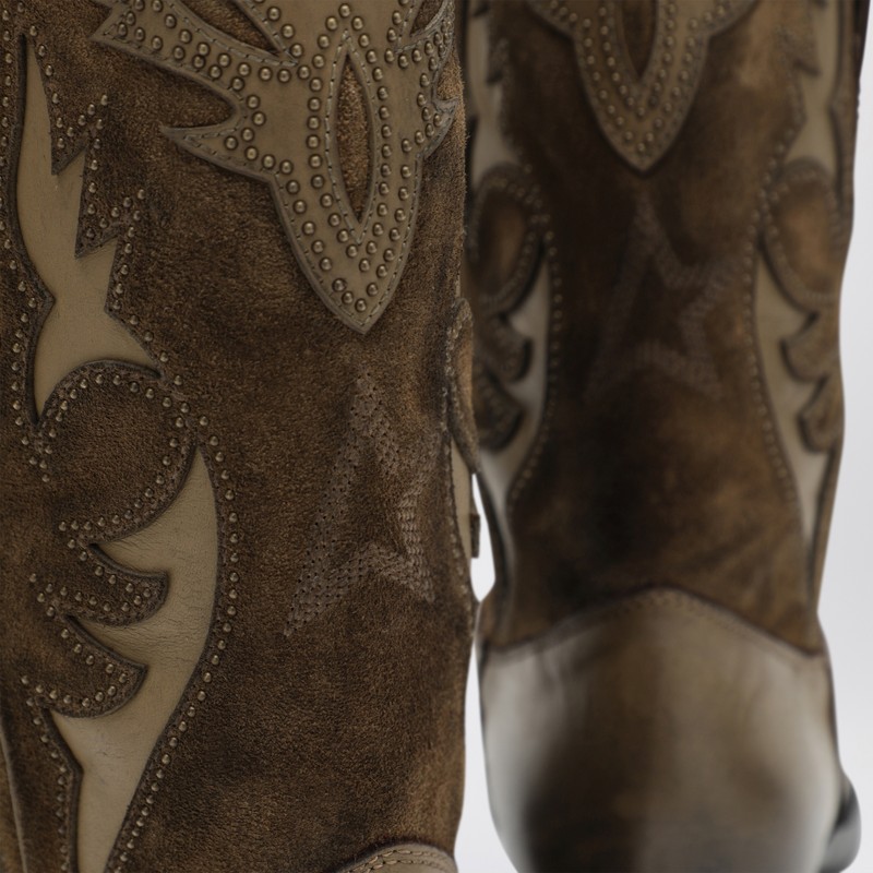Golden Goose Two-tone Western Style Boots With Stitching Embellishments In Animal Print