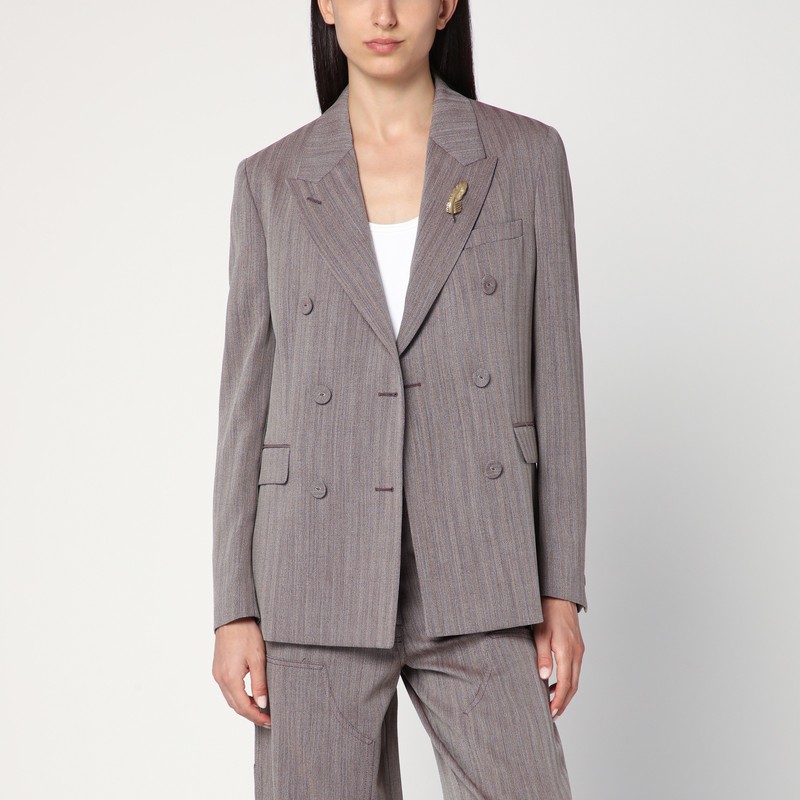 Light brown double-breasted jacket in chevron wool blend