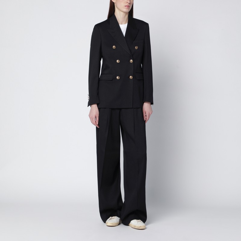 Golden Goose Wide Black Wool Trousers In Black