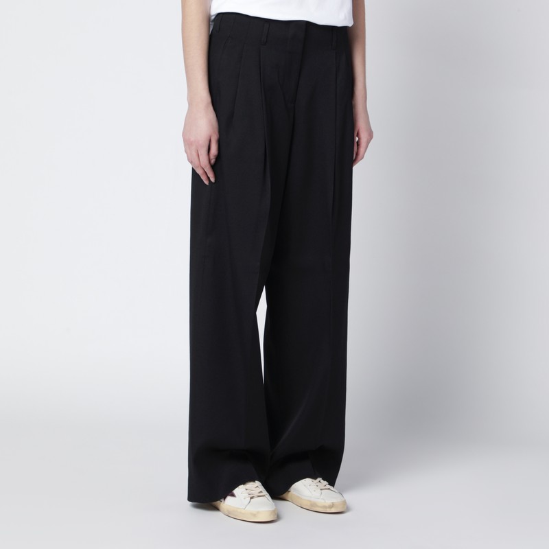 Golden Goose Wide Black Wool Trousers In Black