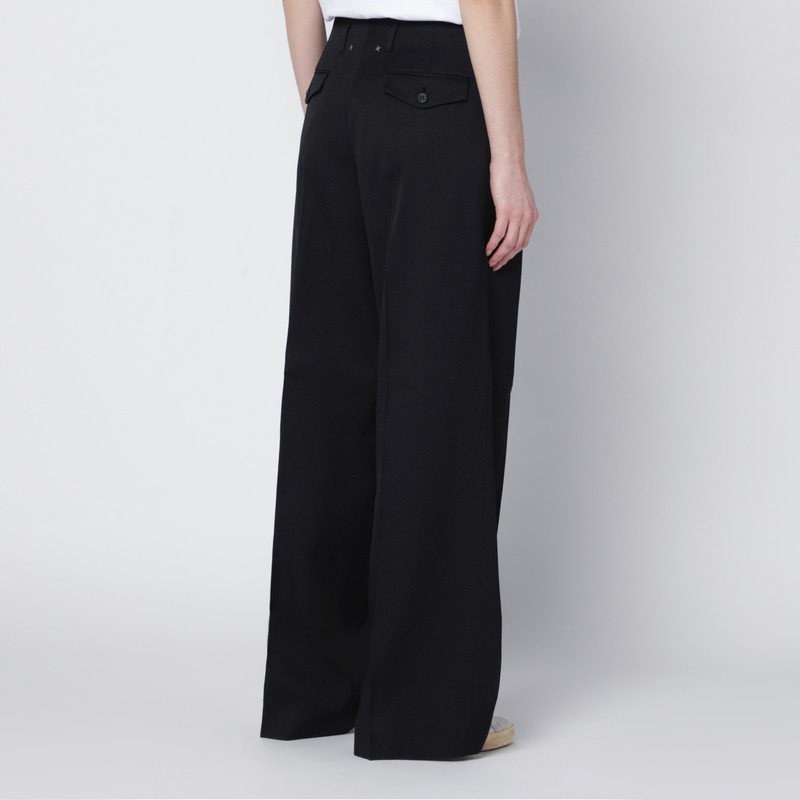 Golden Goose Wide Black Wool Trousers In Black