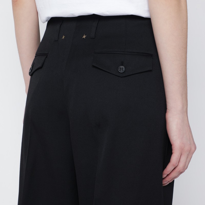 Golden Goose Wide Black Wool Trousers In Black
