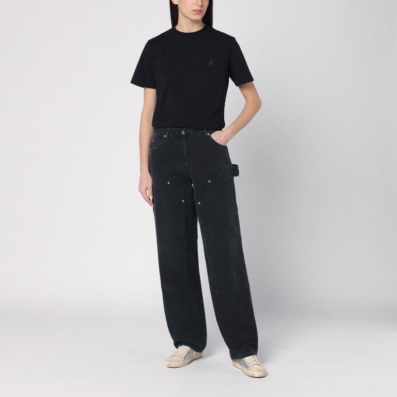 Golden Goose Black Logo-embroidered Short-sleeved T-shirt In Black