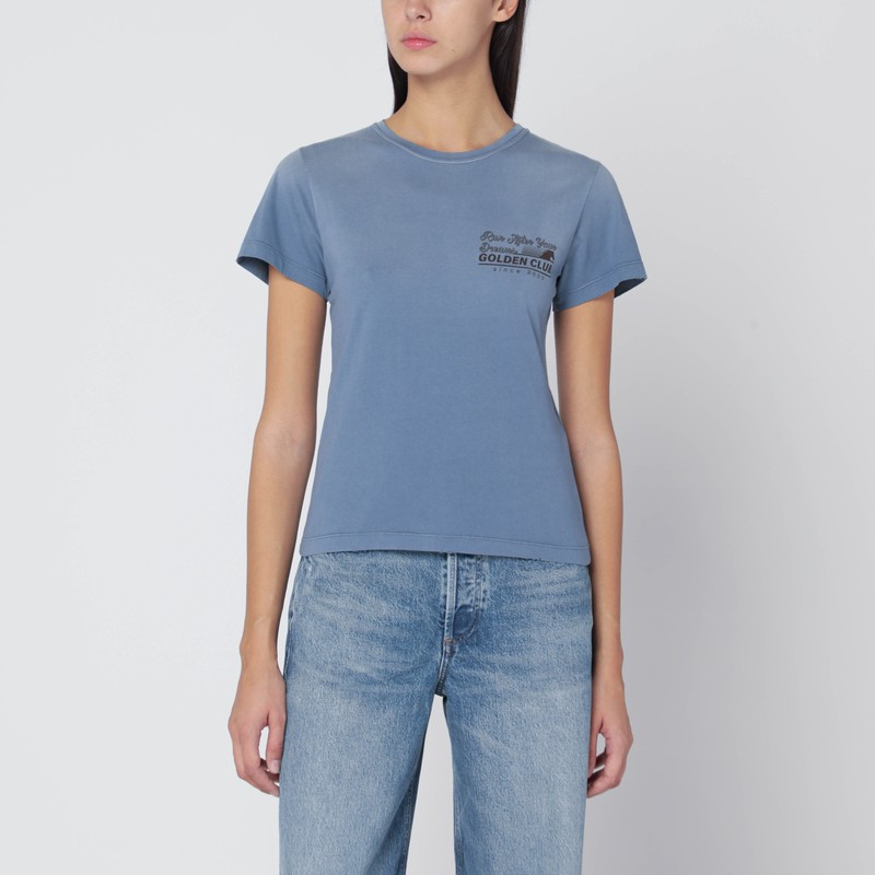 Golden Goose Faded Blue T-shirt With Print On The Chest Women In Blue