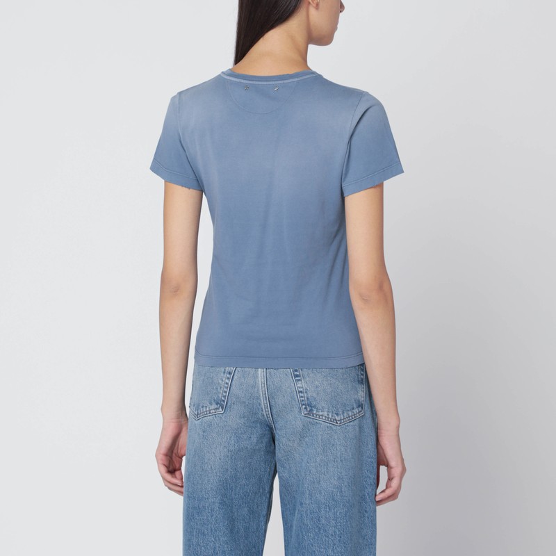 Golden Goose Faded Blue T-shirt With Print On The Chest Women In Blue