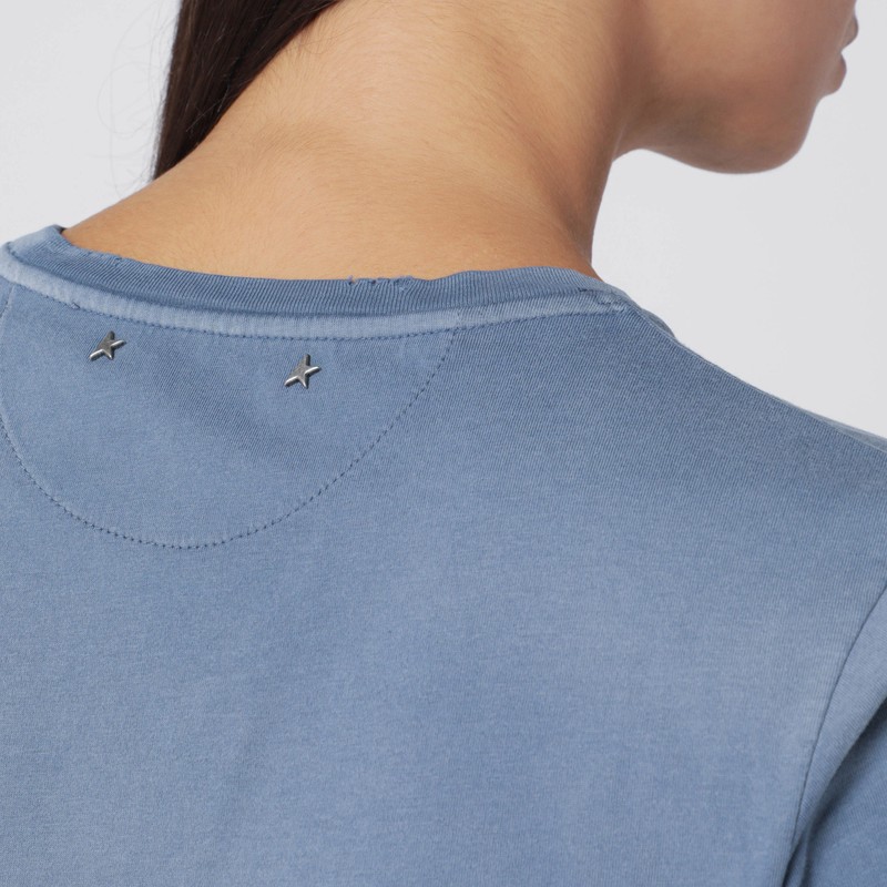 Golden Goose Faded Blue T-shirt With Print On The Chest Women In Blue
