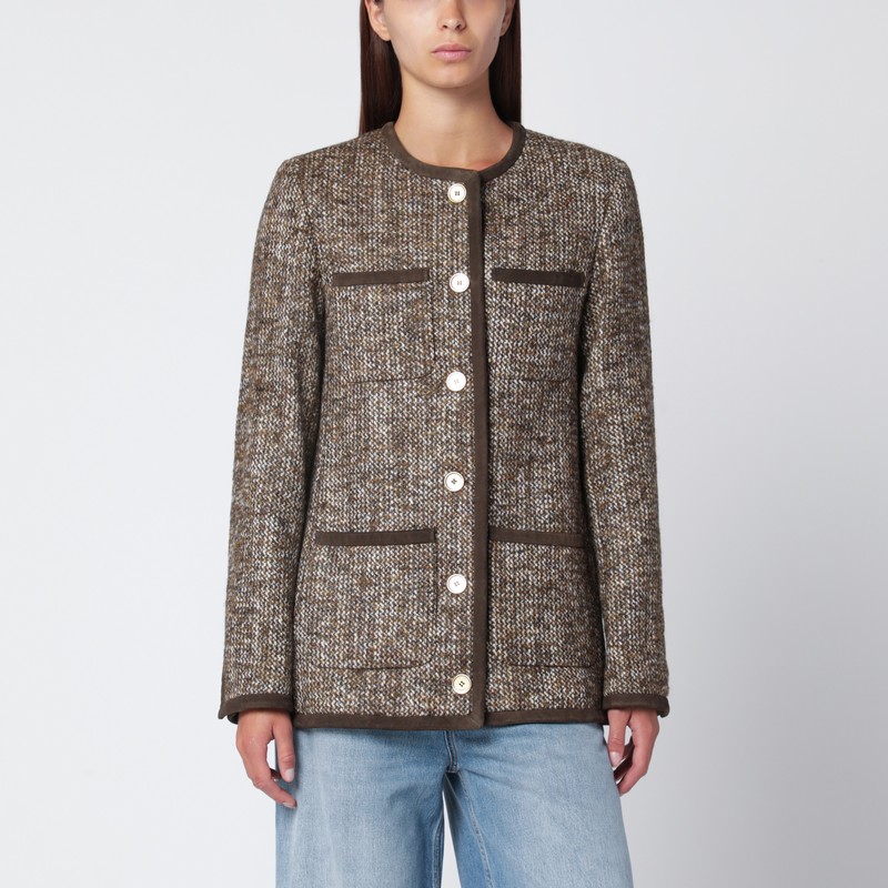 Coffee-colored wool tweed jacket