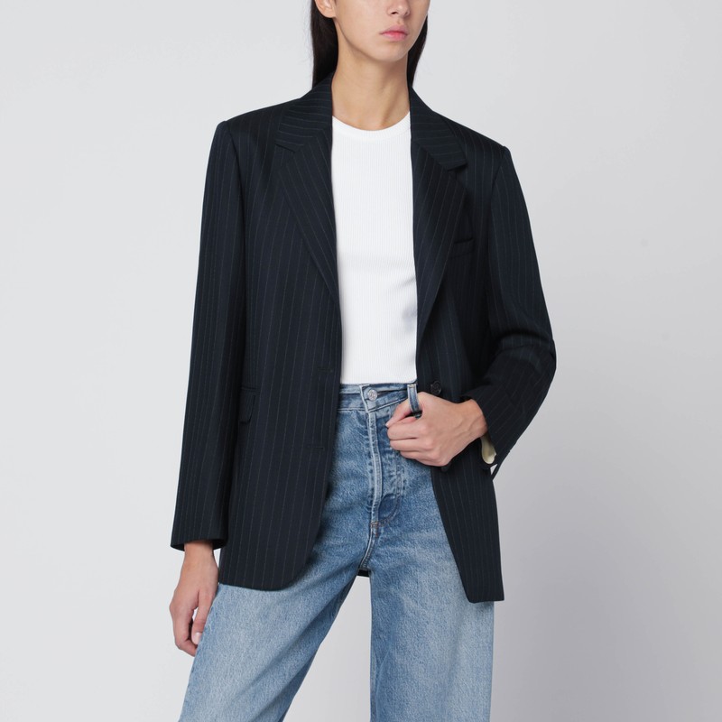 Blue pinstriped single-breasted blazer in wool
