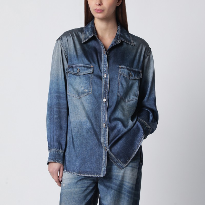 Blue oversized Patty shirt with denim print