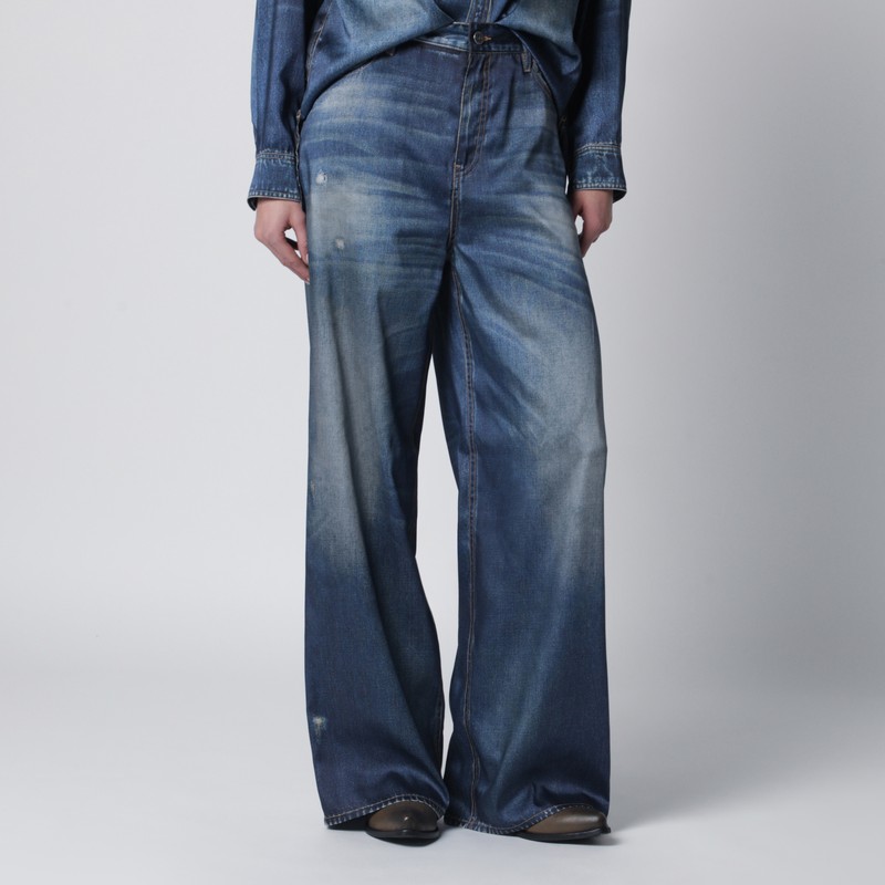 Wide-leg blue denim trousers