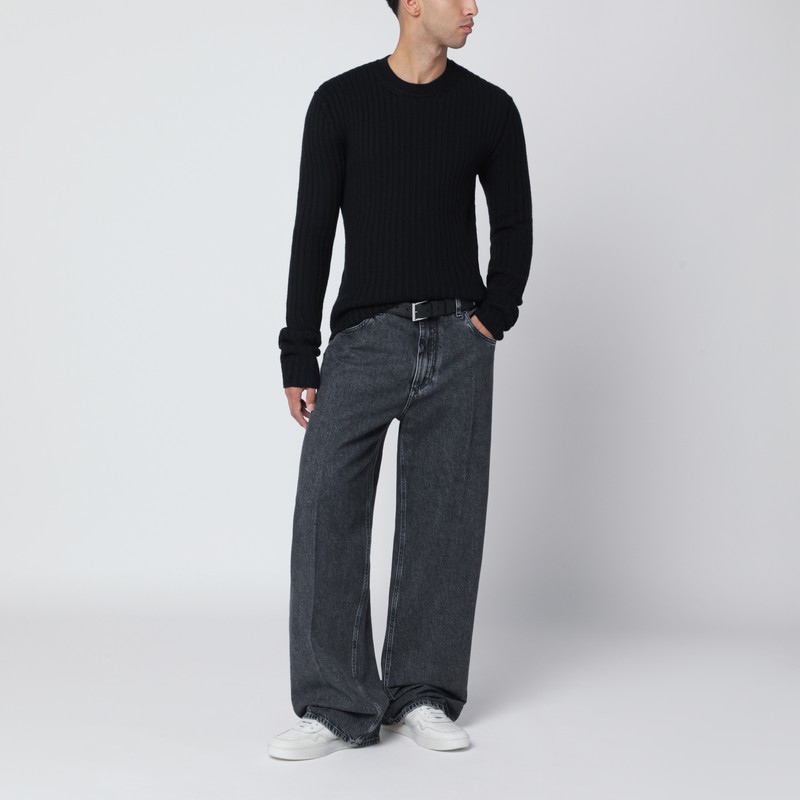 Dolce & Gabbana Black Ribbed Wool Sweater In Black