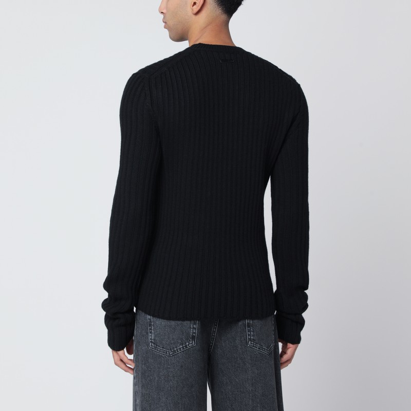 Dolce & Gabbana Black Ribbed Wool Sweater In Black