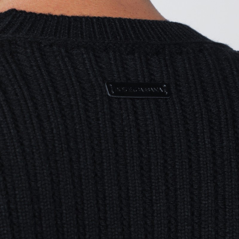 Dolce & Gabbana Black Ribbed Wool Sweater In Black