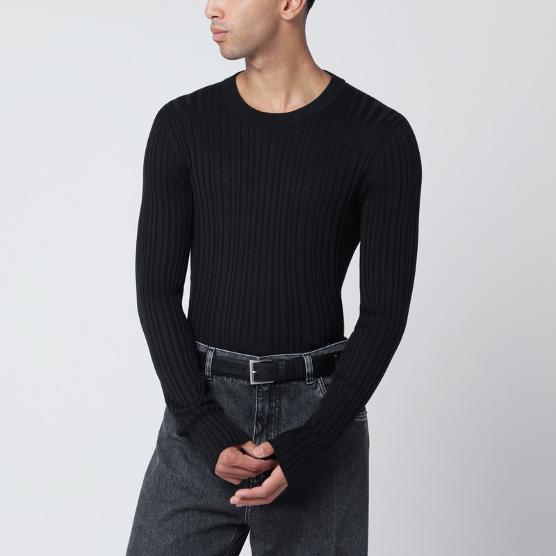 Black ribbed silk and cotton sweater