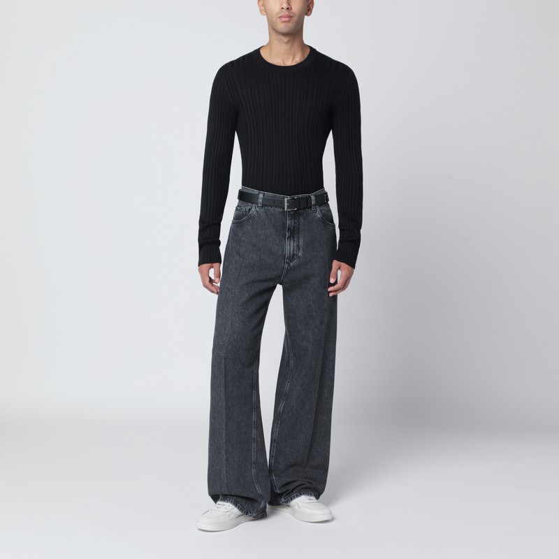 Dolce & Gabbana Black Ribbed Silk And Cotton Sweater In Black