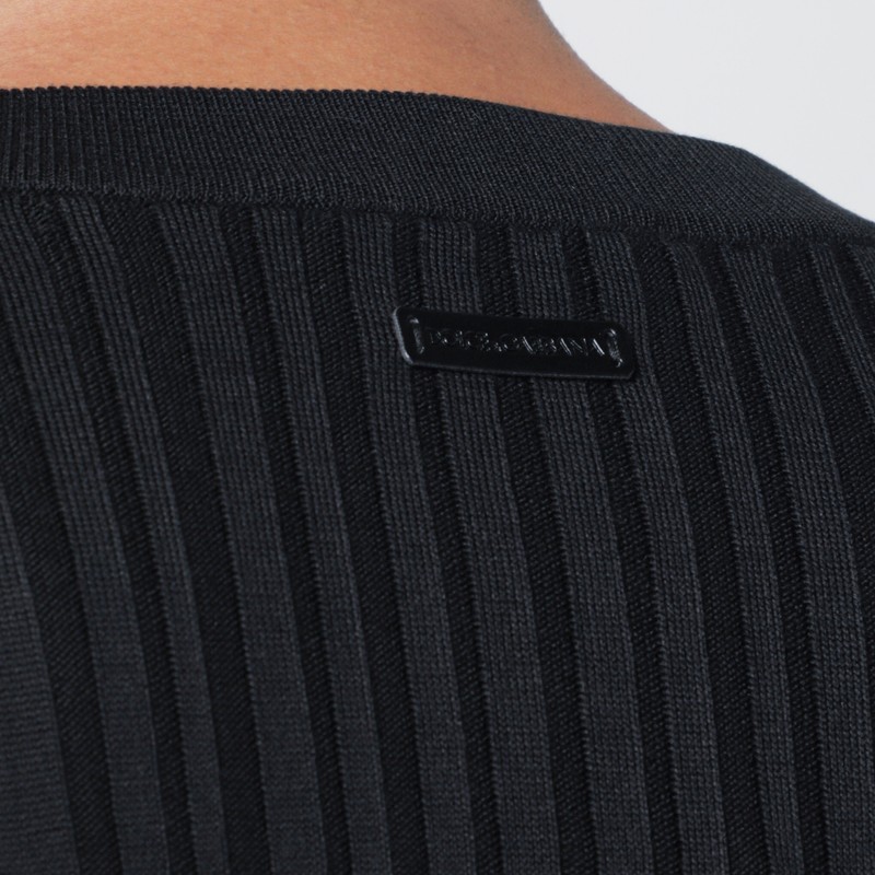 Dolce & Gabbana Black Ribbed Silk And Cotton Sweater In Black