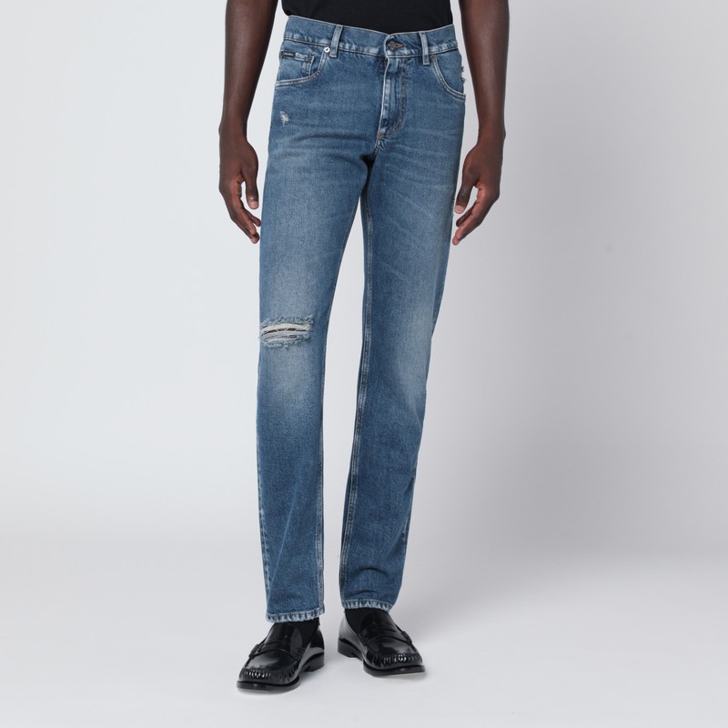 Faded-effect slim blue jeans