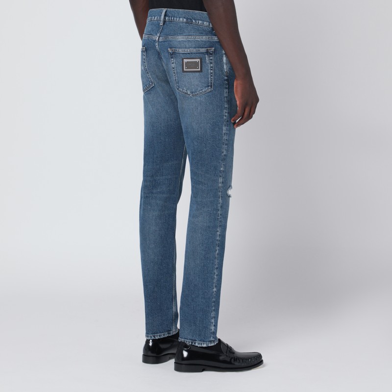 Dolce & Gabbana Faded-effect Slim Blue Jeans In Blue