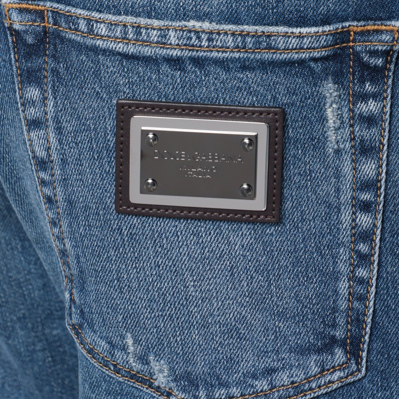 Dolce & Gabbana Faded-effect Slim Blue Jeans In Blue