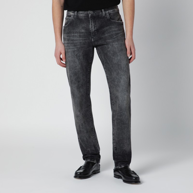 Slim-fit jeans in black washed-effect denim