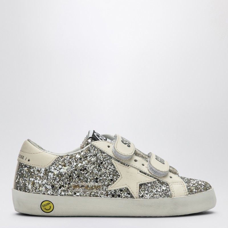 Old School low trainer in platinum/cream glitter