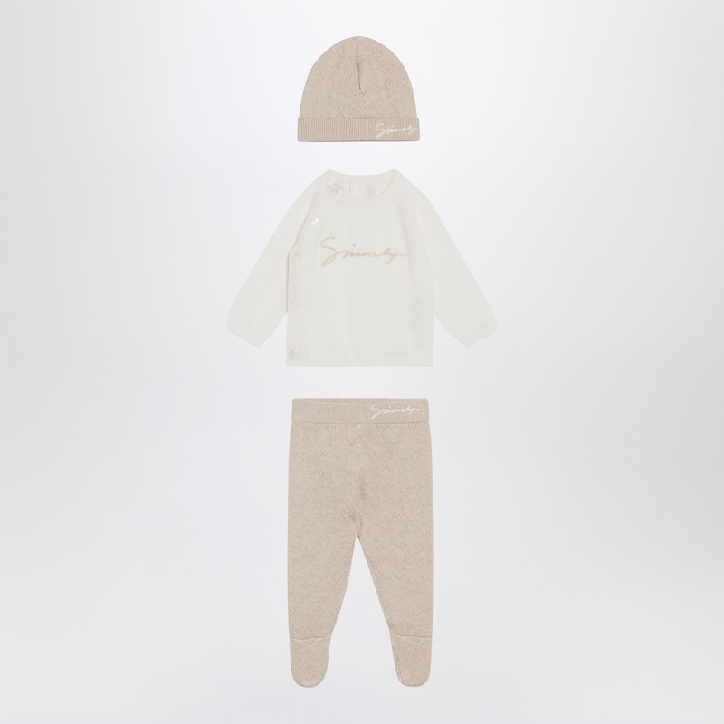 Three-piece white/beige cotton and cashmere set