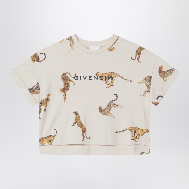 Givenchy Cream Crop T-shirt With Leopards In Neutral